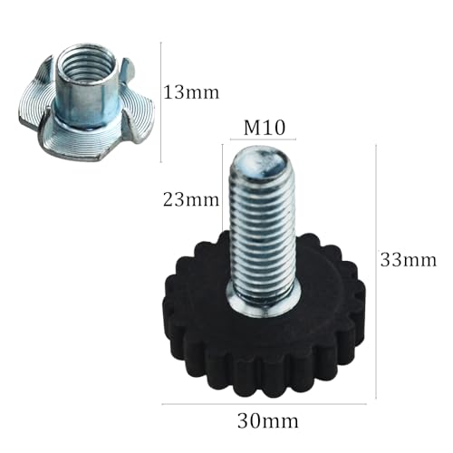 TOVOT 8PCS M10×1.5MM Furniture Leveling Feet 30MM Table Feet Screw on Adjustable Furniture feet Heavy Duty Levelers with T-Nuts for Chair Cabinet