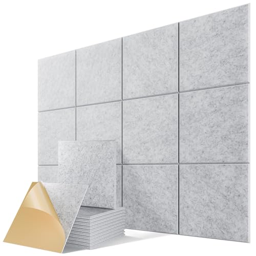 12 Pack Self-Adhesive Acoustic Panels, 12" X 12" X 0.4" High-Density Polyester Sound Proof Foam Panels for Walls, Soundproof Wall Panels for Home & Office (Sliver Gray) - color: Sliver Gray, size: Basic 12 Pack