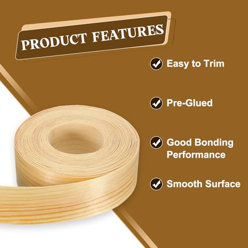 uxcell 1-1/2 Inch x 26ft Wood Veneer Edge Banding, Pre-Glued Flexible Pine Edging Strips, Iron on with Hot Melt Adhesive Wood Tape for Cabinet Repair and Furniture Restoration - size: 1-1/2 Inch x 26ft
