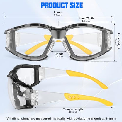 OXG Anti Fog Safety Glasses with Foam Gasket, ANSI Z87.1 Protective Eyewear - color: 6p-yellow