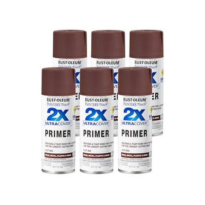 Rust-Oleum 334018-6PK Painter's Touch 2X Ultra Cover Spray Primer, 12 oz, Flat Red, 6 Pack - color: Red, size: 1 Count (Pack of 6)