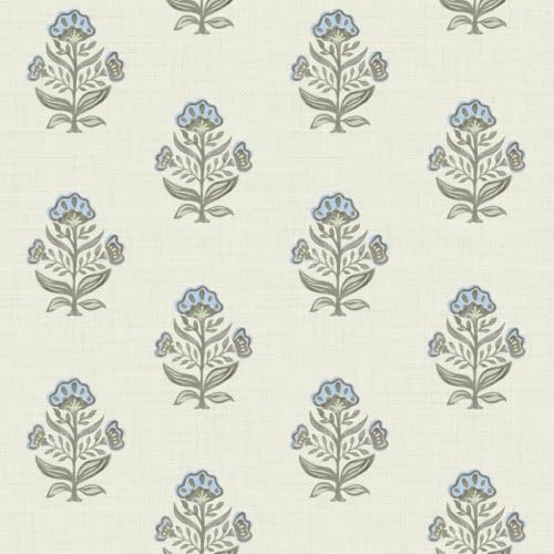 Heroad Blue Floral Wallpaper Cottage Peel and Stick Wallpaper Faux Linen Texture Contact Paper for Cabinets Removable Self-Adhesive Wall Paper for Bedroom Kitchen Renter Friendly Vinyl 17.3''x78.7'' - color: Beige&Blue, size: 17.3" x 78.7"
