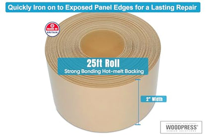 2" Beige Cream Pre-Glued Melamine Edge Banding, 25 ft - size: Width: 2"