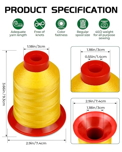 FIVEIZERO Extra Strong Upholstery Thread,1000m Bonded Nylon Thread, Yellow - color: Yellow