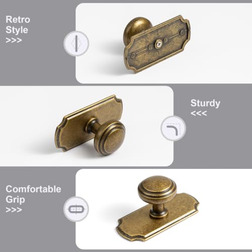 6Pack Champagne Bronze Cabinet Knobs with Backplate Drawer knobs - color: Antique Brass, style: Wide-Scalloped