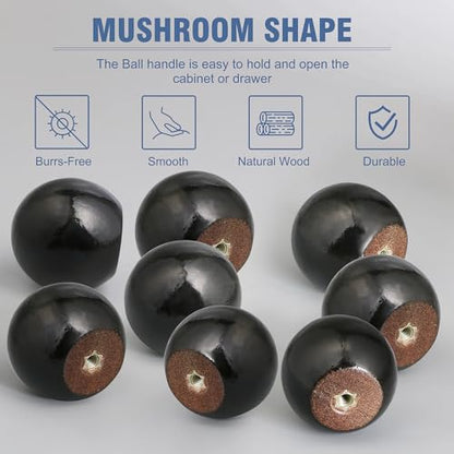 FoDau770 Round Ball Wood Knobs, 1-1/4" Diameter - Black - 15 Pieces - color: Black, size: 1-1/4 Inch