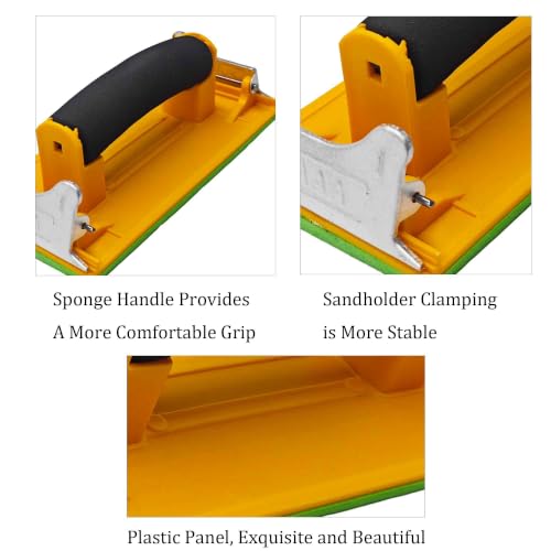 2PCS 7.48 x 3.56 Inch Hand Sander Sandpaper Holder Sponge Grip Handle Manual Sanding Block for Sheets Drywall Wood Metal Furniture Wall Sanding (Yellow) - color: Yellow