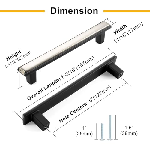 Black and Chrome Cabinet Pulls Drawer Handles 5 Inch 5 Pack 2281 - color: Matte Black & Polished Chrome, size: 5 In Hole Distance, style: 5 Pack