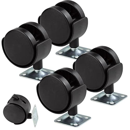 4 Pack 2 Inch Plastic Furniture Casters, Nylon Swivel Plate Casters with Brakes for Furniture, Table, Cabinet, Shelf