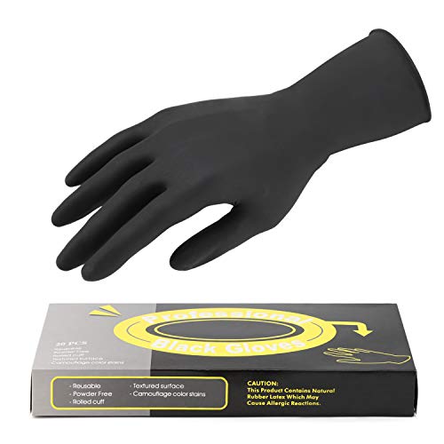 Segbeauty 20 Counts Reusable Black Dye Gloves, Powder Free Rubber Latex Gloves Professional Hair Coloring Accessories for Salon Highlighting, House Cleaning (Small) - color: Black-s