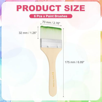 PATIKIL 6Pcs Wooden Paint Brush Set, 6.9" Nylon Bristle Flat Brushes #11 - color: Green/White, size: #11