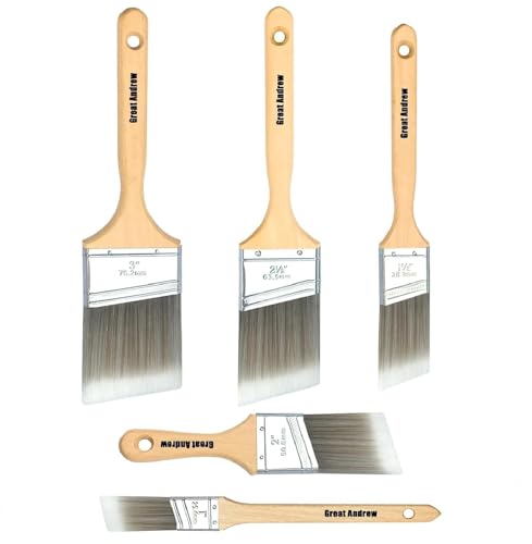 Great Andrew 5 Pack Angled Paint Brushes 1" 1.5" 2" 2.5" 3" - size: 5 PCS, 1/1.5/2/2.5/3"