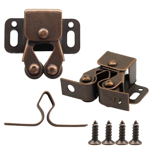 2 Pack Double Roller Catch, Bronze Cabinet Latch with Screws - color: Bronze