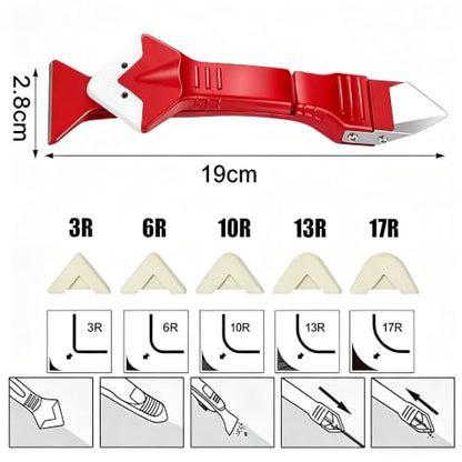 Silicone Caulking Tool 3 in 1 Stainless Steel Head Scraper Caulk Remover Sealant for Kitchen Bathroom Window, Red - color: Red