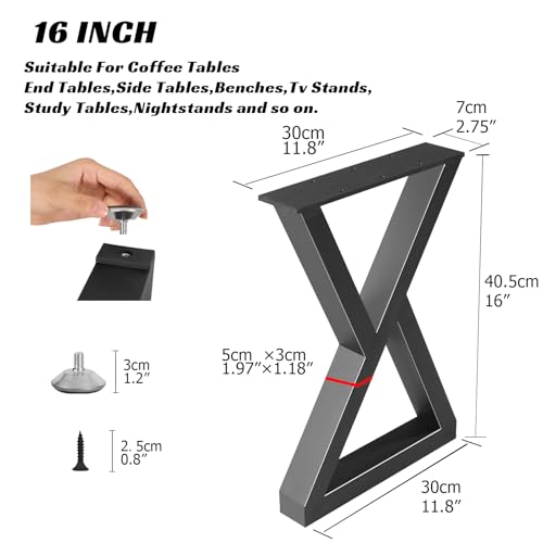 16 Inch Metal Bench Coffee Table Legs, Heavy Duty End Table Legs, Black Side Table Legs for DIY Desk Chair Furniture Legs (H16 x W11.8, Set of 2) - size: 16 '' Z Shape