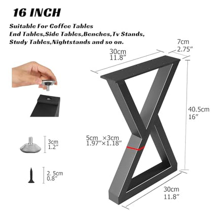 16 Inch Metal Bench Coffee Table Legs, Heavy Duty End Table Legs, Black Side Table Legs for DIY Desk Chair Furniture Legs (H16 x W11.8, Set of 2) - size: 16 '' Z Shape