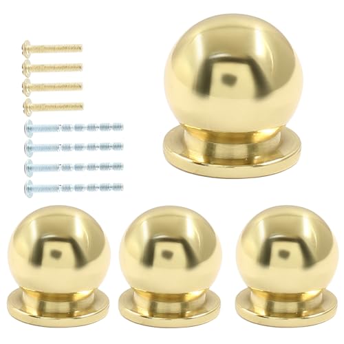 Jiozermi 4 Pack Mini Round Solid Brass Knobs, 1/2 Inch, Gold - color: Polished Gold, size: 1/2 Inch(12mm)