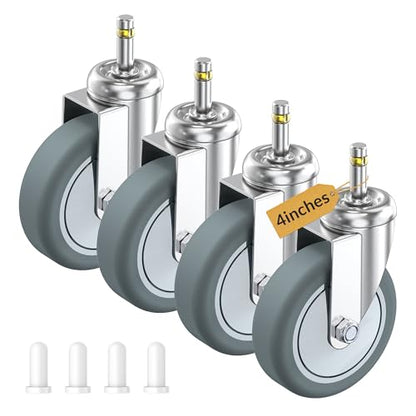 HOLKIE Stem Caster Wheels 4 inch Casters Set of 4, 7/16-Inch Stem Diameter Swivel Castors Heavy Duty TPR Rubber Replacement Castor for Cart, Stool, Mop Bucket, Grill, Shop Vac - style: 4 inch-205LBS( No Brake)