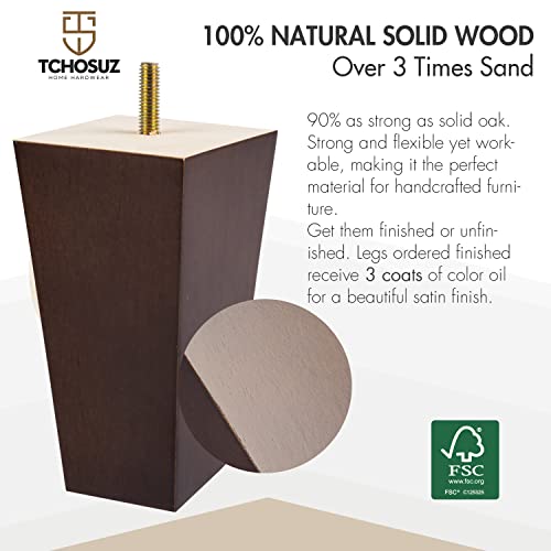 3 Inch / 8cm Wooden Furniture Legs, Set of 4 Solid Wood Mid-Century Modern Pyramid Replacement Feet, Square Sofa Legs with 5/16" Bolts & Anti-Slip Pads for Sofa Ottoman Table Dresser Walnut - color: Walnut, size: 3"/8cm
