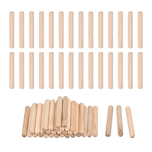 uxcell 60 Pcs Wooden Dowel Pins 8x60mm(0.31x2.36) Fluted Beveled Ends Wood Dowel Pegs Dried Hardwood for Woodworking Furniture Shelf - size: 8x60mm