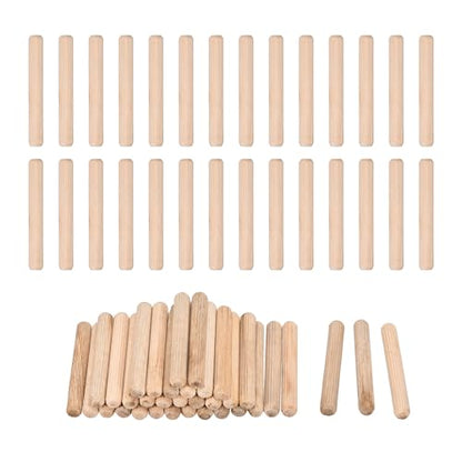 uxcell 60 Pcs Wooden Dowel Pins 8x60mm(0.31x2.36) Fluted Beveled Ends Wood Dowel Pegs Dried Hardwood for Woodworking Furniture Shelf - size: 8x60mm
