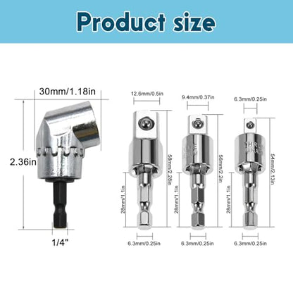 105 Degree Right Angle Drill Adapter 1/4 Inch Hex Bit Driver Attachment - color: Silver, size: 4 Pcs