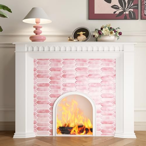 FunStick 15-Pack Light Pink Peel and Stick Backsplash Pink Hexagon Kitchen Backsplash Tiles Peel and Stick on Backsplashes Tiles for Kitchen Bathroom Self Adhesive Wall Tile Stickers Removable 12"x12" - color: Light Pink, size: Box of 15 Tiles