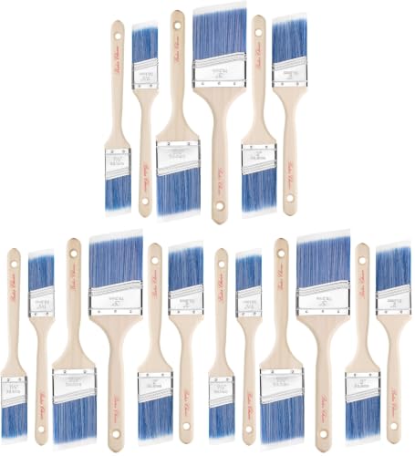 Bates Angle Paint Brushes, 18 Pack - Assorted Sizes, Treated Wood Handle, for Walls & Furniture - color: Wood Handle Angle, size: 18 Pack, 1.5”, 2”, 2.5”, 3"