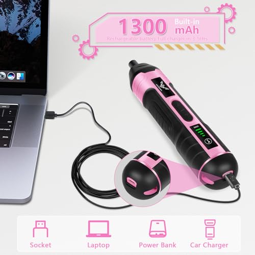 3.6V Electric Screwdriver Rechargeable, Cordless Screwdriver - color: Pink-21pcs