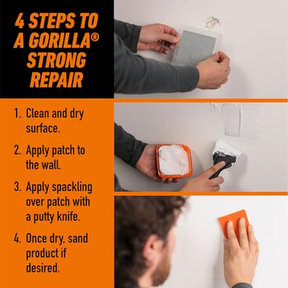 GORILLA Wall Repair Kit, Heavy Duty Spackling Tub, 4 in Patch, 8 Fl Oz (Pack of 2) - size: 8 Fl Oz (Pack of 2)