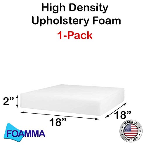 Foamma 1-Pack 2" x 18" x 18" High Density Upholstery Foam - Chair Cushion Square Foam for Dining Chairs, Wheelchair Seat Cushion Replacement - color: High Density Foam, size: (1-Pack) 2" x 18" x 18"