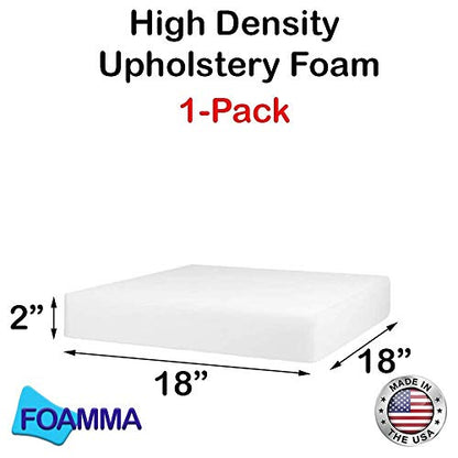 Foamma 1-Pack 2" x 18" x 18" High Density Upholstery Foam - Chair Cushion Square Foam for Dining Chairs, Wheelchair Seat Cushion Replacement - color: High Density Foam, size: (1-Pack) 2" x 18" x 18"
