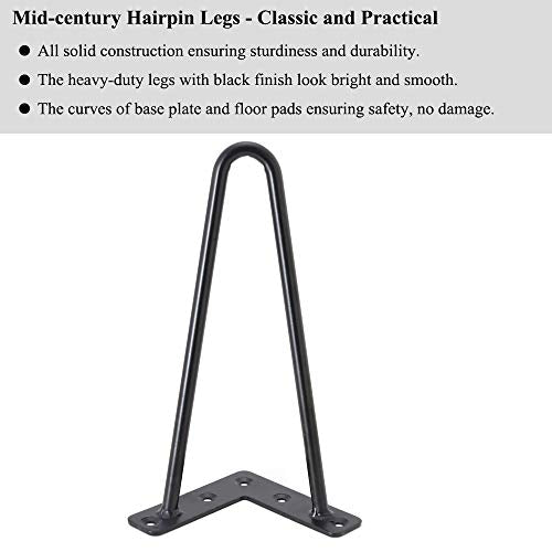 10 Inch Hairpin Legs 3/8" Dia 2 Rods, Black Furniture Table Feet 4pcs - color: Black, size: 10 Inch