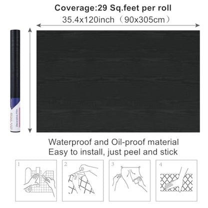 Arthome Peel and Stick Contact Paper Black Wood Wallpaper Self-Adhesive & Removable Vinyl Wall Paper for Countertop Furniture Kitchen, Easy to Clean, (33" x 120") - color: Black Wood, size: 33" x 120"