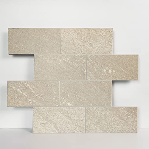 Colamo 10pcs Beige Peel and Stick Backspash for Kitchen,Stick On Wall Tiles for Bathroom Living Room Accent Wall Decor Backsplash Tiles,Self Adhesive Large Faux Stone Peel and Stick Subway Tile - color: Beige