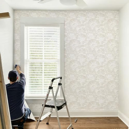 Ismoon Beige Wallpaper Peel and Stick Wallpaper Boho 17.3in x 16.4ft Neutral Removable Modern Geometric Wall Paper for Bathroom Bedroom Nursery Home Wall Waterproof Vinyl - color: Beige and White, size: 17.3" x 197"