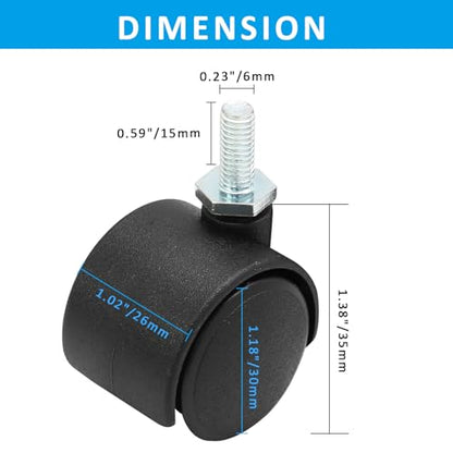 1 Inch Swivel Caster Wheels, 4pcs, M6 Threaded Stem, Black - style: 1 Inch-M6 Threaded Stem