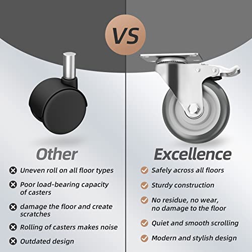 4" Swivel Plate Casters with Brake - Set of 4 - color: Grey, size: 4 inch