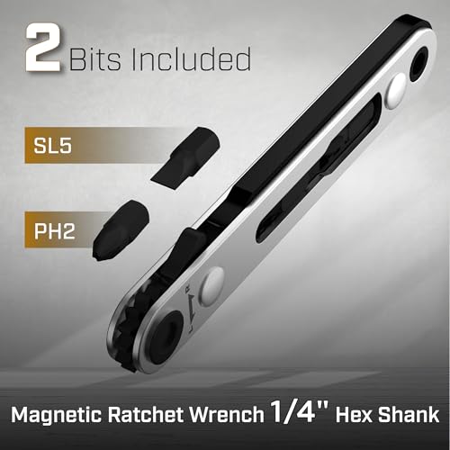 Bates- Mini Ratchet Wrench, 1/4" Magnetic 90 Degree Screwdriver, Black, Low Profile Right Angle Screwdriver for Tight Spaces (Pack of 2) - color: Black, size: 1 pcs (Pack of 2)