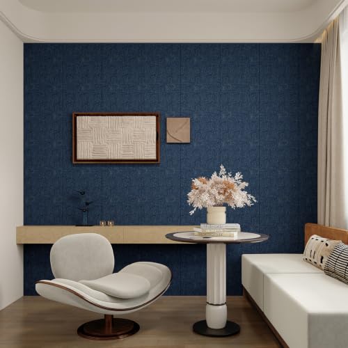 Yutianli 3D Wall Panel Peel and Stick Soundproof Foam Linen Wall Cloth Blue 16.7"x118" Self-Adhesive Decorative Wallpaper Anti-Collision Wall Padding - color: Blue