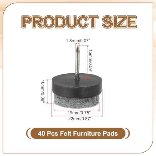 PATIKIL 22 mm Nail-on Felt Pads 40Pcs Round Felt Furniture Sliders Black - color: Black, size: 22 mm