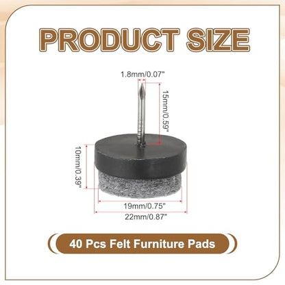 PATIKIL 22 mm Nail-on Felt Pads 40Pcs Round Felt Furniture Sliders Black - color: Black, size: 22 mm