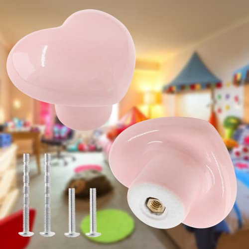 2pcs Ceramic Heart Pink Drawer Knobs, Cute Cabinet Pulls for Kids - color: Pale Pink + Heart Shape, size: 2 Pack