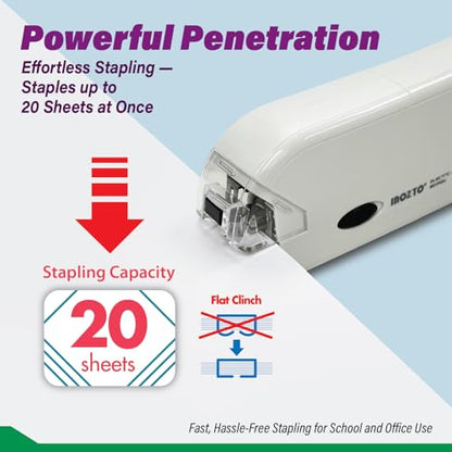 Electric Stapler, Batteries or USB Powered. Intellignet Automatic Sensor Stapler for up to 20 Sheets, 20 Pages per Second with Staple Remover & Anti-Slip Base, Compatible with Bostitch Staples