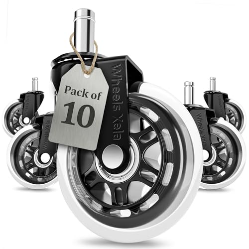 Office Chair Caster Wheels, Heavy-Duty Chair Wheels Replacement, Chair Casters for Hardwood Floors and Carpet, Roller Blade Wheels for Computer Gaming Desk Chairs, Fits 98% Chair - 3 Inch, Set of 10 - color: Transparent Pack of 10