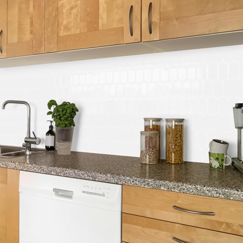 10-Sheet Long Hexagon Peel and Stick Kitchen Backsplash Tiles - color: White