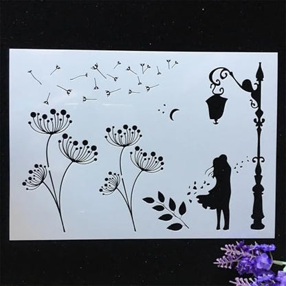 TIAMECH A4 Reusable Lover Street Light Stencil for Painting - style: Lover Street Light