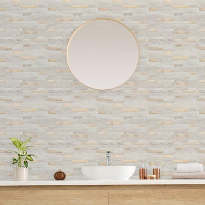 STICKGOO Peel and Stick Backsplash, PVC Wall Tiles Stick on Backsplash for Kitchen(10 Sheets, Beige with Metal Gold) - color: Beige with Metal Gold