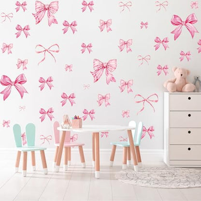Pink Bow Wall Stickers, 8 Sheets 46 Pcs - color: Pink Bow