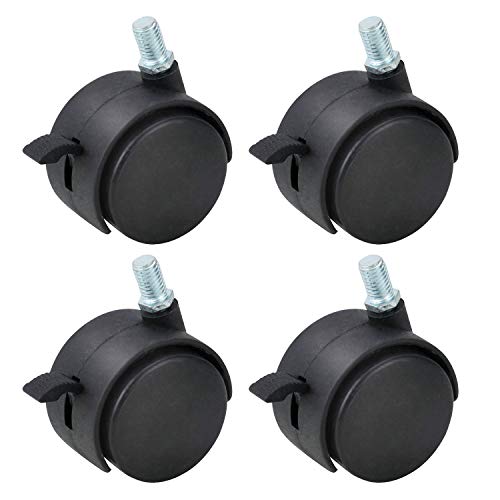 HOWDIA 2 Inch M8×1.25 Threaded Stem Nylon Swivel Caster Wheels with Brake – Floor-Protecting Light-Duty Replacement for Carts, Office Chairs & Furniture, Not Fit for 5/16-18(50 KG Total, 4-Pack) - style: M8 - 1.25×13mm Threaded Stem with Brake
